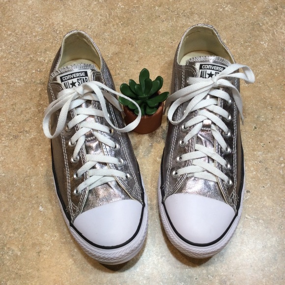 converse all star leather ox low silver metallic